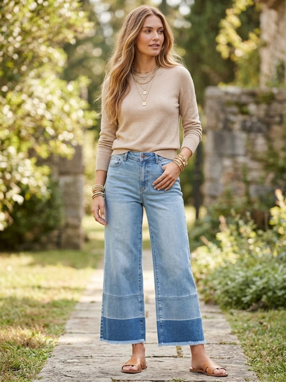 Judy Blue Two-Tone Wide Leg Ankle Jeans